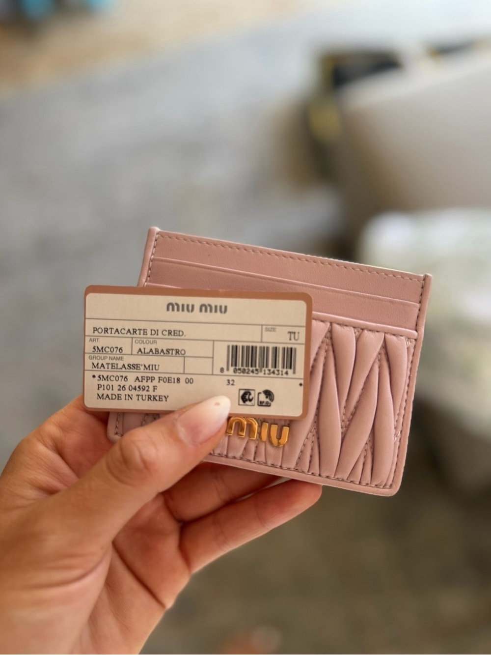 Miu Miu Light Pink Quilted Card Holder with Gold Logo